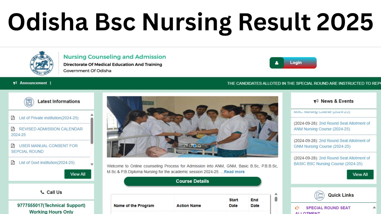 Odisha Bsc Nursing Result 2025